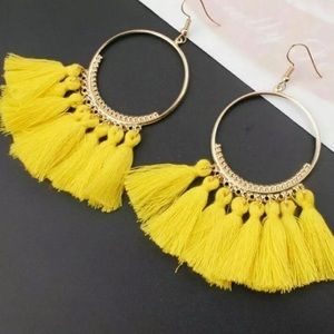Yellow Tassel Hoop Earrings